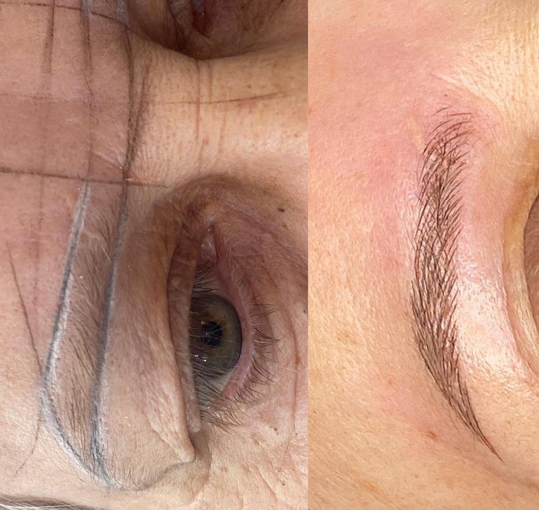 Antes e depois de microblading: desenho da sobrancelha e resultado final